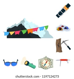 Vector design of mountaineering and peak sign. Set of mountaineering and camp vector icon for stock.