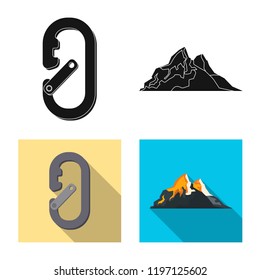 Vector design of mountaineering and peak sign. Collection of mountaineering and camp stock vector illustration.