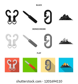 Vector design of mountaineering and peak sign. Set of mountaineering and camp stock symbol for web.