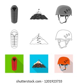 Vector design of mountaineering and peak sign. Collection of mountaineering and camp stock vector illustration.