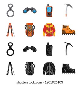 Vector design of mountaineering and peak sign. Set of mountaineering and camp stock vector illustration.