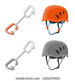 Vector design of mountaineering and peak sign. Set of mountaineering and camp stock symbol for web.