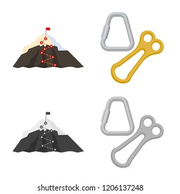 Vector design of mountaineering and peak sign. Collection of mountaineering and camp vector icon for stock.