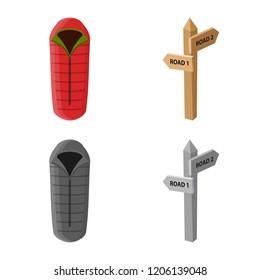 Vector design of mountaineering and peak sign. Set of mountaineering and camp vector icon for stock.