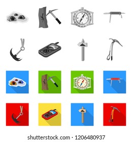 Vector design of mountaineering and peak sign. Collection of mountaineering and camp stock vector illustration.