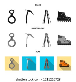 Vector design of mountaineering and peak sign. Set of mountaineering and camp vector icon for stock.