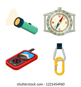 Vector design of mountaineering and peak sign. Collection of mountaineering and camp stock symbol for web.