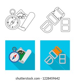 Vector design of mountaineering and peak sign. Set of mountaineering and camp stock vector illustration.