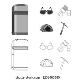 Vector design of mountaineering and peak sign. Set of mountaineering and camp stock vector illustration.