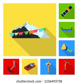 Vector design of mountaineering and peak sign. Collection of mountaineering and camp stock symbol for web.