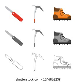 Vector design of mountaineering and peak sign. Collection of mountaineering and camp stock vector illustration.