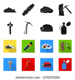 Vector design of mountaineering and peak sign. Collection of mountaineering and camp stock vector illustration.