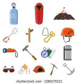 Vector design of mountaineering and peak sign. Set of mountaineering and camp stock vector illustration.
