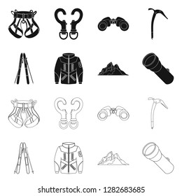 Vector design of mountaineering and peak sign. Set of mountaineering and camp vector icon for stock.