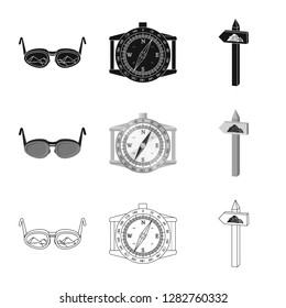 Vector design of mountaineering and peak sign. Collection of mountaineering and camp vector icon for stock.