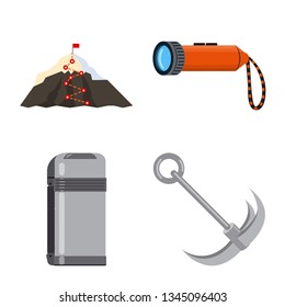 Vector design of mountaineering and peak sign. Set of mountaineering and camp vector icon for stock.