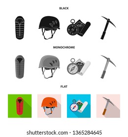 Vector design of mountaineering and peak sign. Set of mountaineering and camp stock symbol for web.