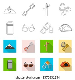 Vector design of mountaineering and peak sign. Set of mountaineering and camp vector icon for stock.