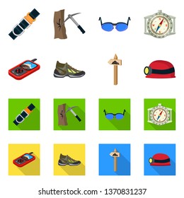 Vector design of mountaineering and peak sign. Collection of mountaineering and camp stock symbol for web.