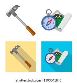 Vector design of mountaineering and peak sign. Collection of mountaineering and camp stock symbol for web.