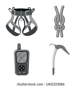 Vector design of mountaineering and peak sign. Set of mountaineering and camp vector icon for stock.
