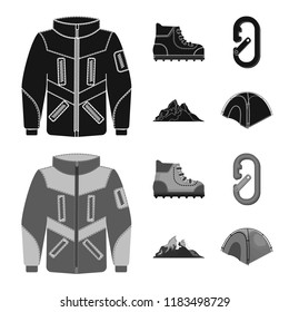 Vector design of mountaineering and peak symbol. Collection of mountaineering and camp vector icon for stock.