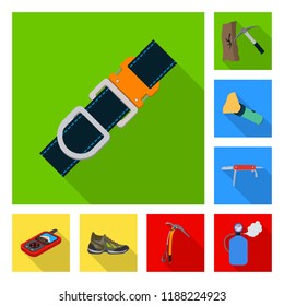 Vector design of mountaineering and peak symbol. Set of mountaineering and camp stock symbol for web.