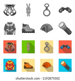 Vector design of mountaineering and peak symbol. Set of mountaineering and camp stock symbol for web.