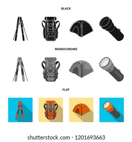 Vector design of mountaineering and peak symbol. Collection of mountaineering and camp vector icon for stock.