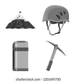 Vector design of mountaineering and peak symbol. Collection of mountaineering and camp vector icon for stock.