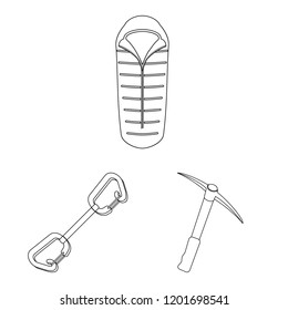 Vector design of mountaineering and peak symbol. Set of mountaineering and camp stock symbol for web.