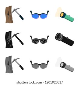 Vector design of mountaineering and peak symbol. Set of mountaineering and camp vector icon for stock.