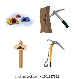 Vector design of mountaineering and peak symbol. Set of mountaineering and camp vector icon for stock.
