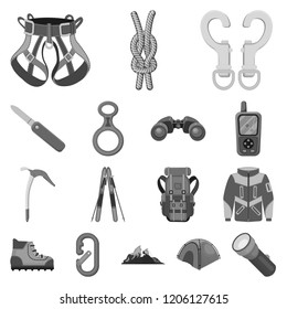 Vector design of mountaineering and peak symbol. Set of mountaineering and camp stock symbol for web.