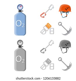 Vector design of mountaineering and peak symbol. Set of mountaineering and camp stock symbol for web.