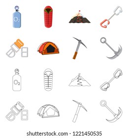 Vector design of mountaineering and peak symbol. Set of mountaineering and camp stock symbol for web.