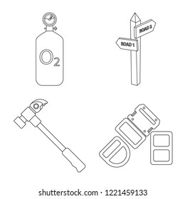 Vector design of mountaineering and peak symbol. Set of mountaineering and camp stock symbol for web.