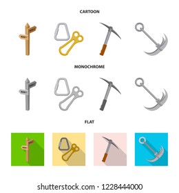 Vector design of mountaineering and peak symbol. Set of mountaineering and camp stock symbol for web.