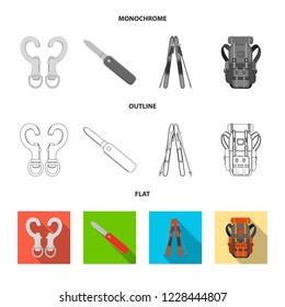 Vector design of mountaineering and peak symbol. Set of mountaineering and camp stock symbol for web.