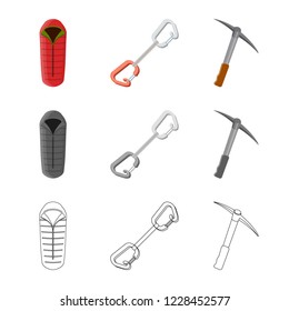Vector design of mountaineering and peak symbol. Collection of mountaineering and camp stock symbol for web.