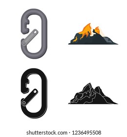 Vector design of mountaineering and peak symbol. Collection of mountaineering and camp stock symbol for web.