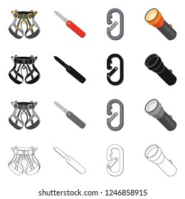 Vector design of mountaineering and peak symbol. Collection of mountaineering and camp vector icon for stock.