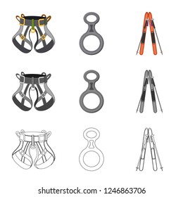 Vector design of mountaineering and peak symbol. Set of mountaineering and camp vector icon for stock.