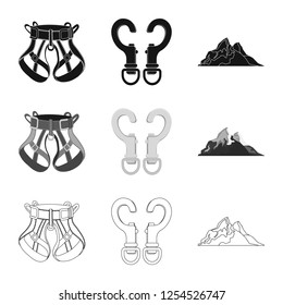 Vector design of mountaineering and peak symbol. Collection of mountaineering and camp stock symbol for web.