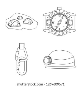Vector design of mountaineering and peak symbol. Set of mountaineering and camp stock symbol for web.