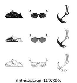 Vector design of mountaineering and peak symbol. Collection of mountaineering and camp stock vector illustration.