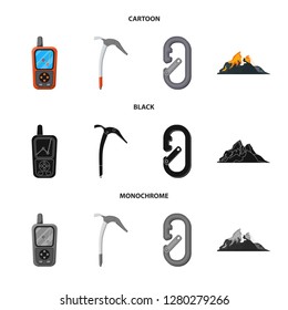 Vector design of mountaineering and peak symbol. Set of mountaineering and camp stock symbol for web.