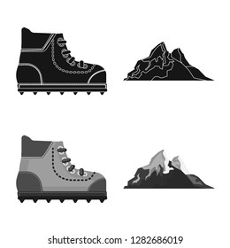 Vector design of mountaineering and peak symbol. Collection of mountaineering and camp vector icon for stock.