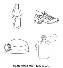 Vector design of mountaineering and peak symbol. Set of mountaineering and camp stock symbol for web.