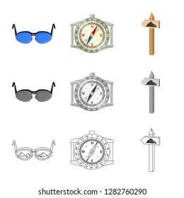 Vector design of mountaineering and peak symbol. Set of mountaineering and camp vector icon for stock.